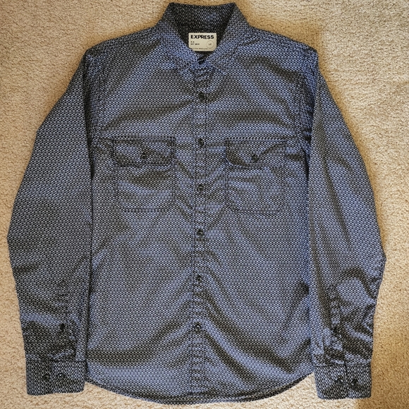 Express Button Down Shirt - Navy Blue Pattern - Picture 1 of 6